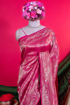 Pink Dola Silk All Over Woven Traditional Saree with Cutdana and Gota Work