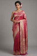 Pink Dola Silk All Over Woven Traditional Saree with Cutdana and Gota Work