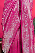 Pink Dola Silk All Over Woven Traditional Saree with Cutdana and Gota Work