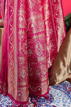 Pink Dola Silk All Over Woven Traditional Saree with Cutdana and Gota Work