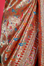 Orange Dola Silk Traditional Meenakari Woven Saree with Heavy Work Border and Pallu