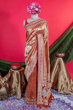 Orange Dola Silk Traditional Meenakari Woven Saree with Heavy Work Border and Pallu
