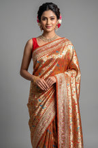 Orange Dola Silk Traditional Meenakari Woven Saree with Heavy Work Border and Pallu