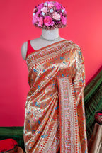 Orange Dola Silk Traditional Meenakari Woven Saree with Heavy Work Border and Pallu