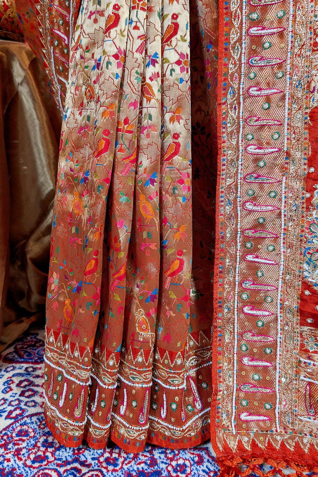Orange Dola Silk Traditional Meenakari Woven Saree with Heavy Work Border and Pallu
