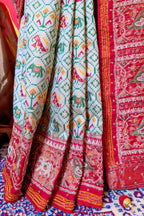 Cream Silk Patola Woven Traditional Saree with Contrast Border and Pallu