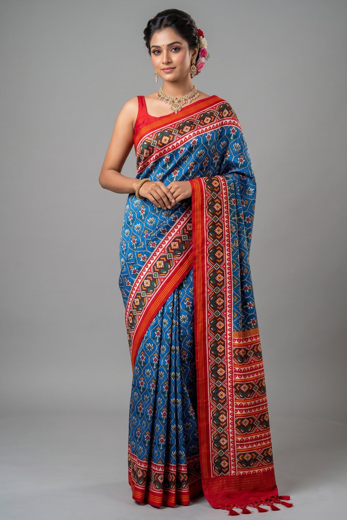 Sky Blue Art Silk Woven Saree with Contrast Border and Pallu