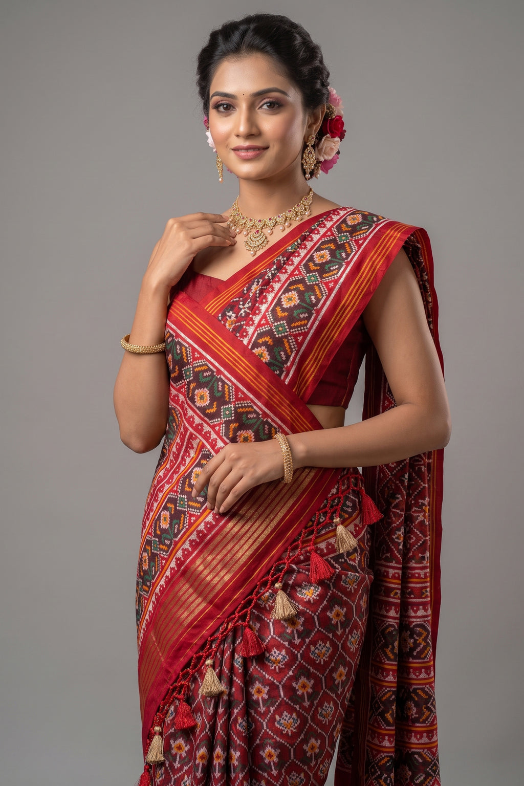 Maroon Art Silk Traditional Woven Patola Saree