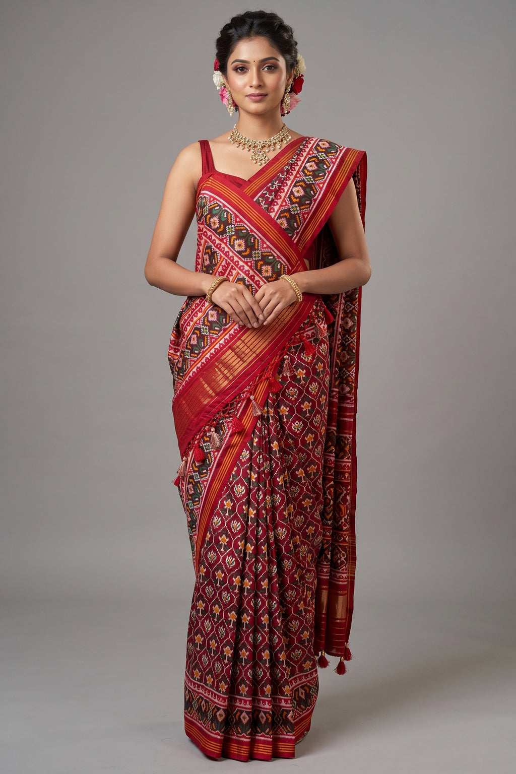 Maroon Art Silk Traditional Woven Patola Saree