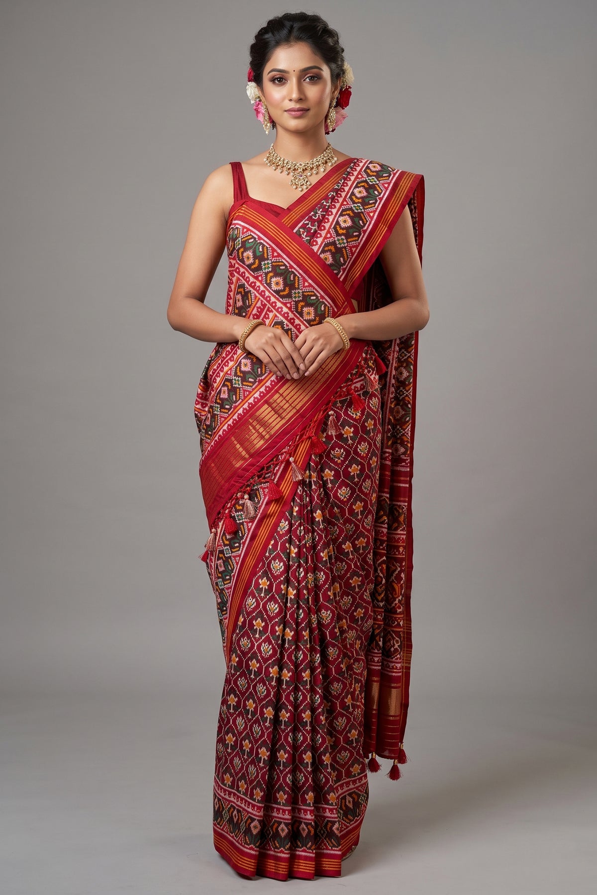 Maroon Art Silk Traditional Woven Patola Saree