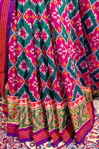 Pink and Green Art Silk Patola Woven Saree