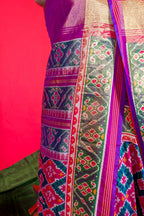 Pink and Green Art Silk Patola Woven Saree