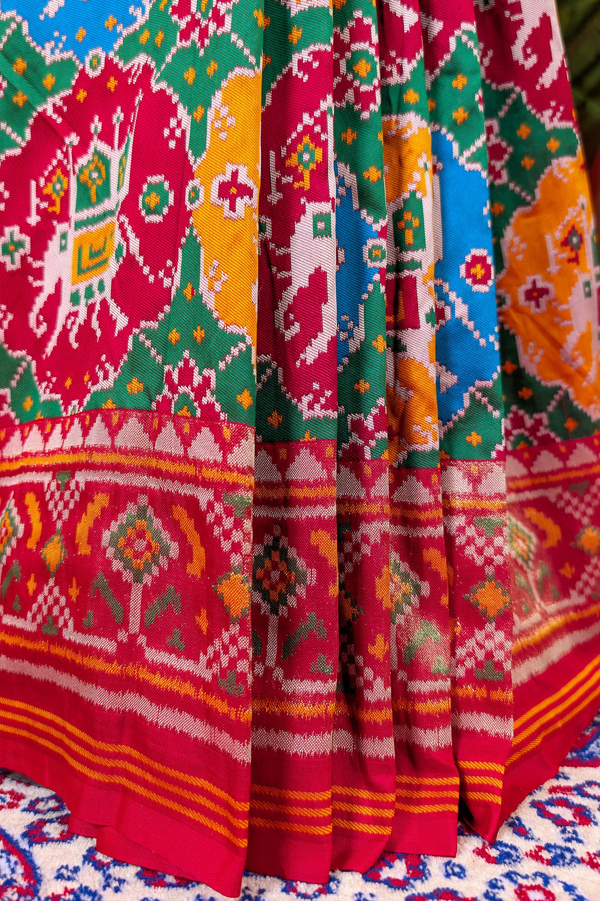 Multi Colored Art Silk Patola Woven Saree