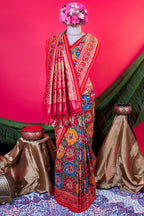 Multi Colored Art Silk Patola Woven Saree