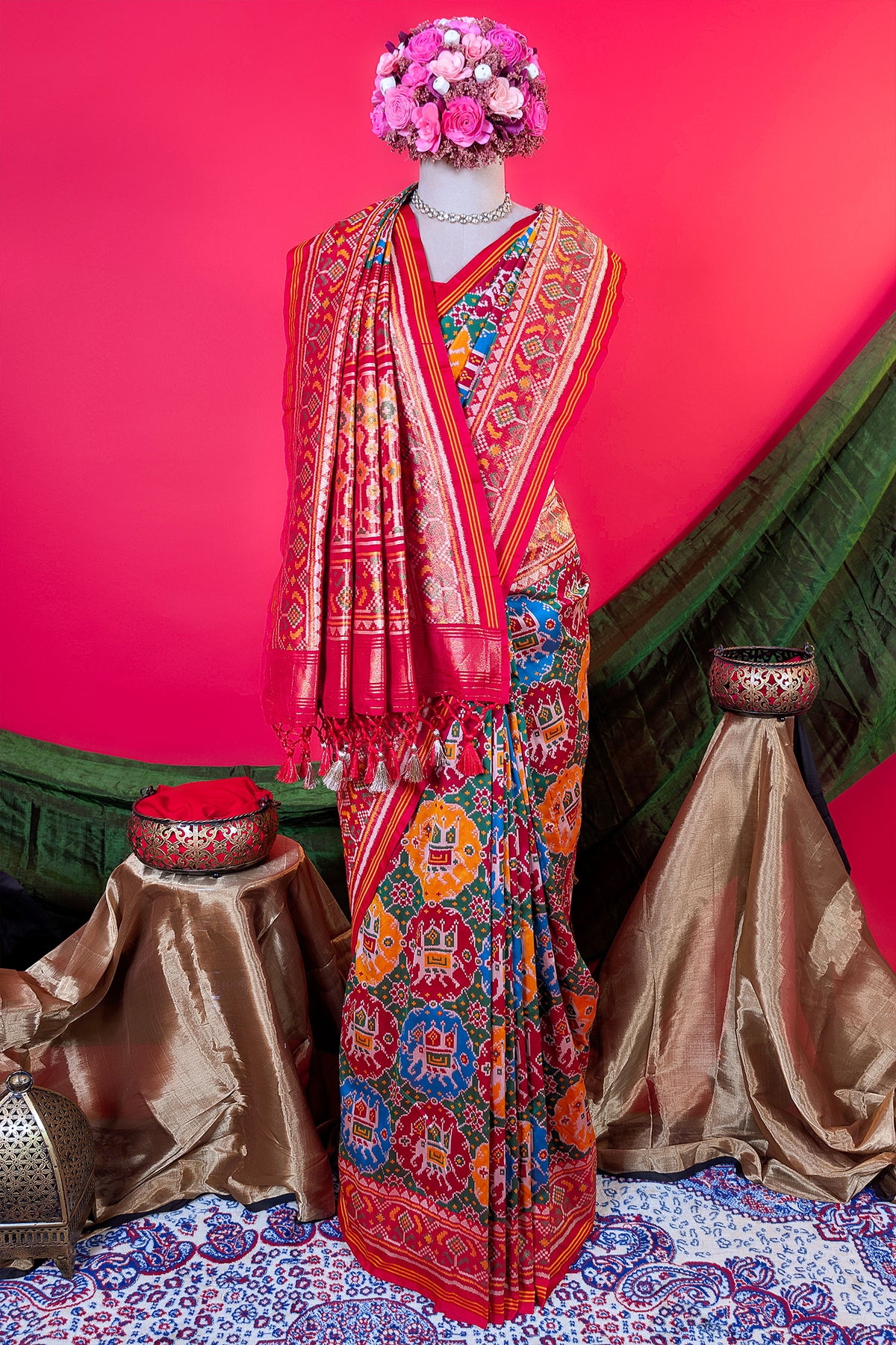 Multi Colored Art Silk Patola Woven Saree