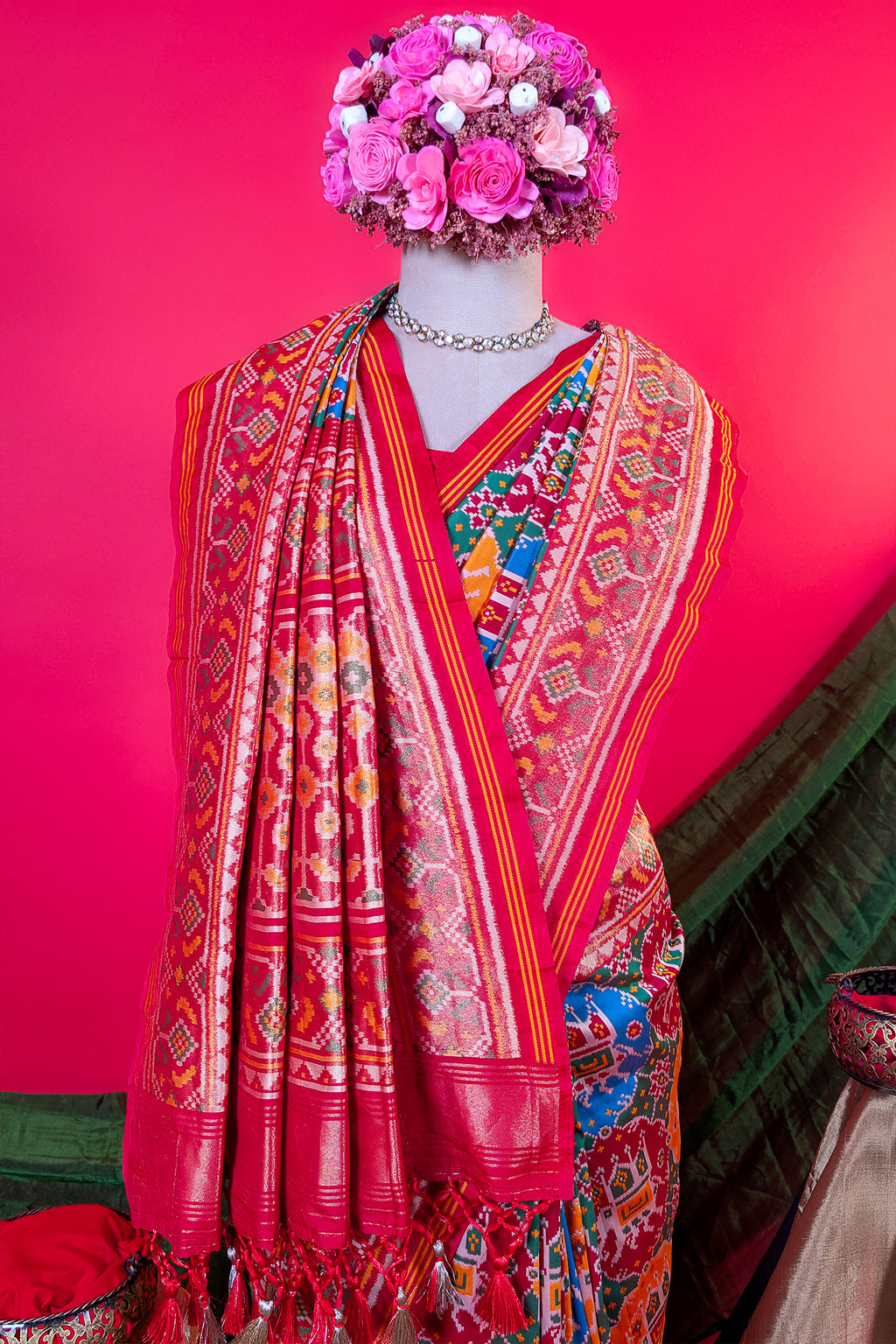 Multi Colored Art Silk Patola Woven Saree