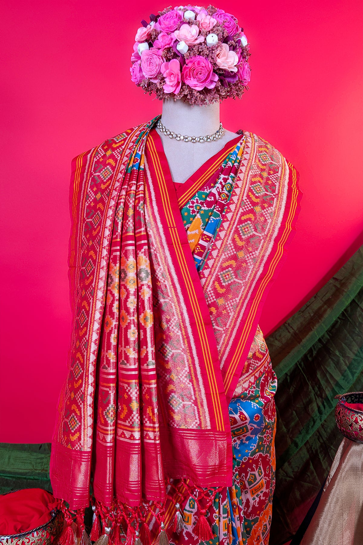 Multi Colored Art Silk Patola Woven Saree