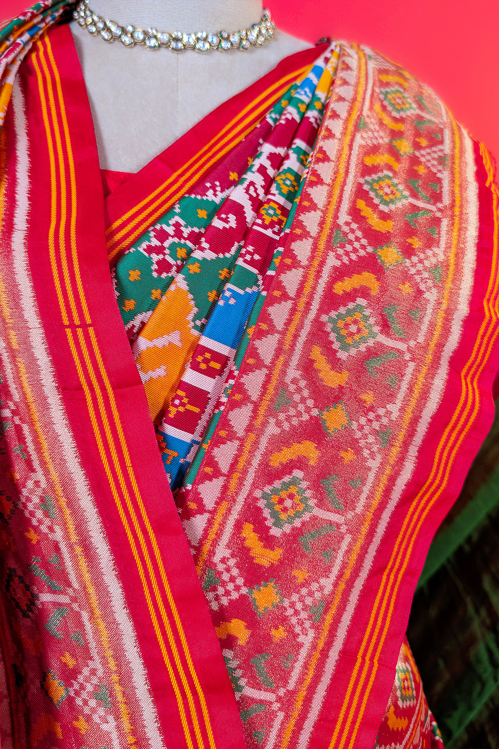 Multi Colored Art Silk Patola Woven Saree