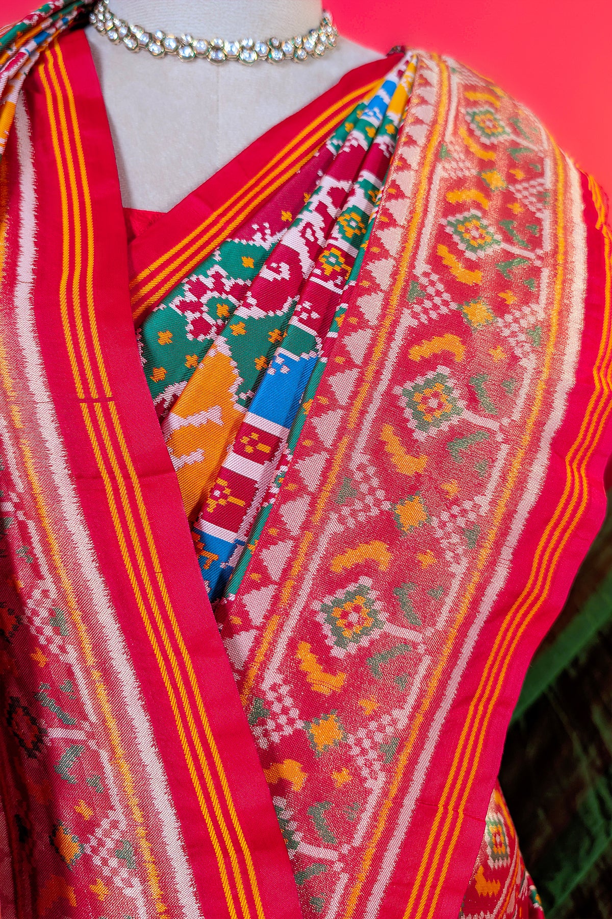 Multi Colored Art Silk Patola Woven Saree