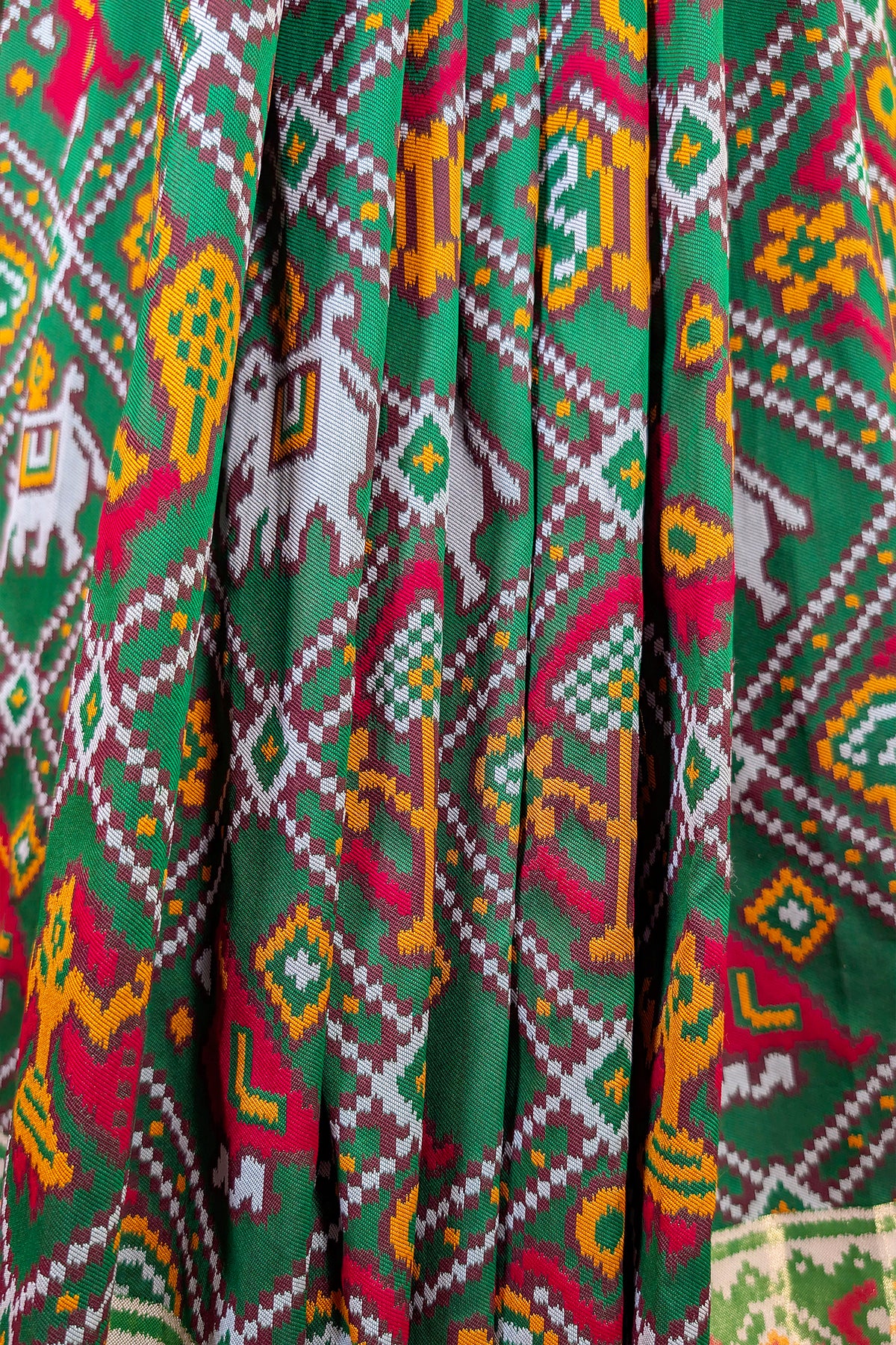 Dark Green Art Silk Checks Woven Patola Woven Saree