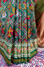 Dark Green Art Silk Checks Woven Patola Woven Saree