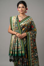 Dark Green Art Silk Checks Woven Patola Woven Saree