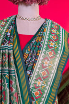 Dark Green Art Silk Checks Woven Patola Woven Saree