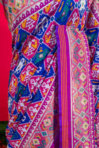 Pink and Blue Art Silk Checks Patola Woven Saree