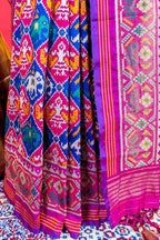 Pink and Blue Art Silk Checks Patola Woven Saree
