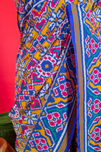Yellow and Blue Art Silk Patola Saree