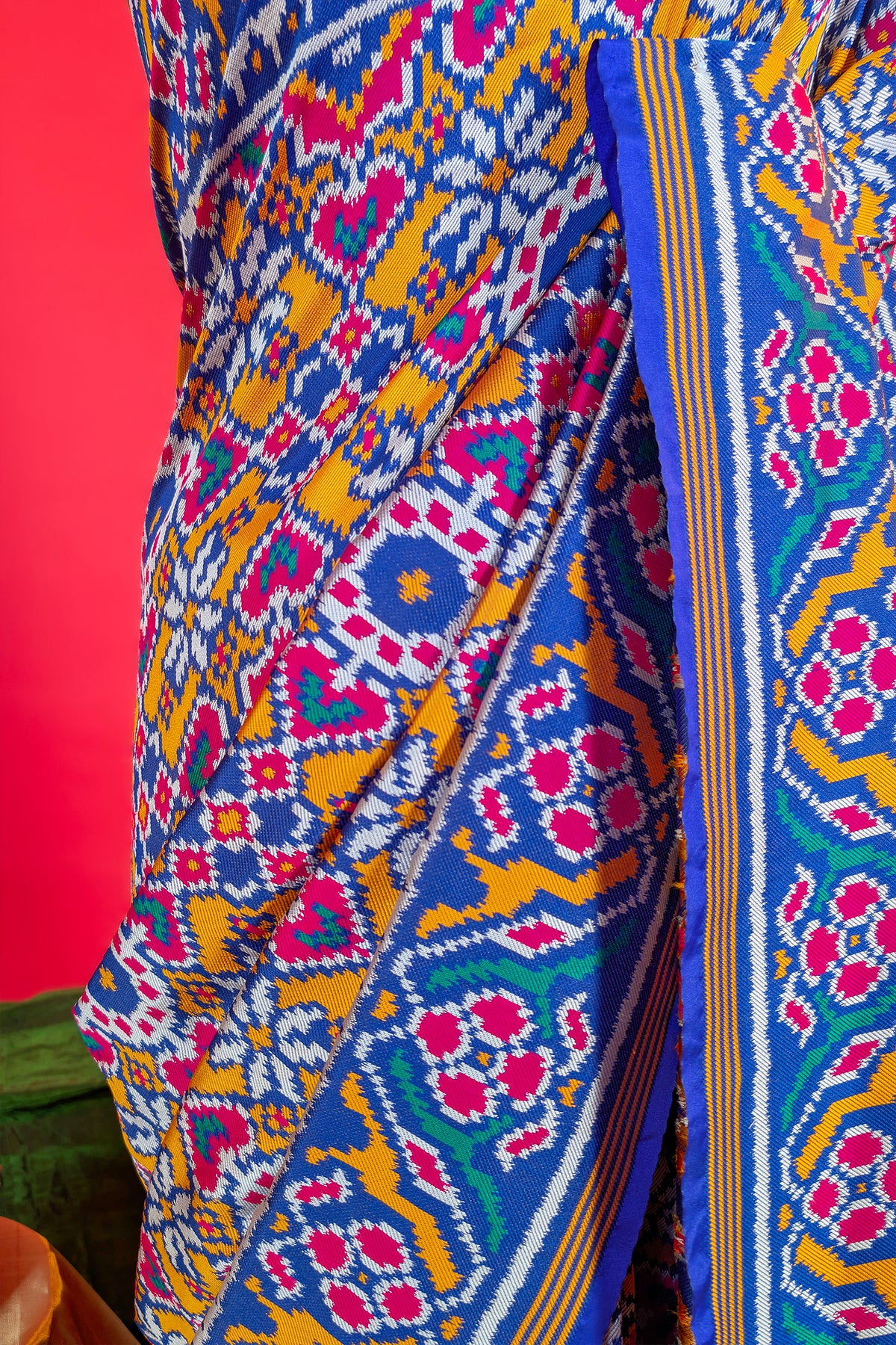Yellow and Blue Art Silk Patola Saree