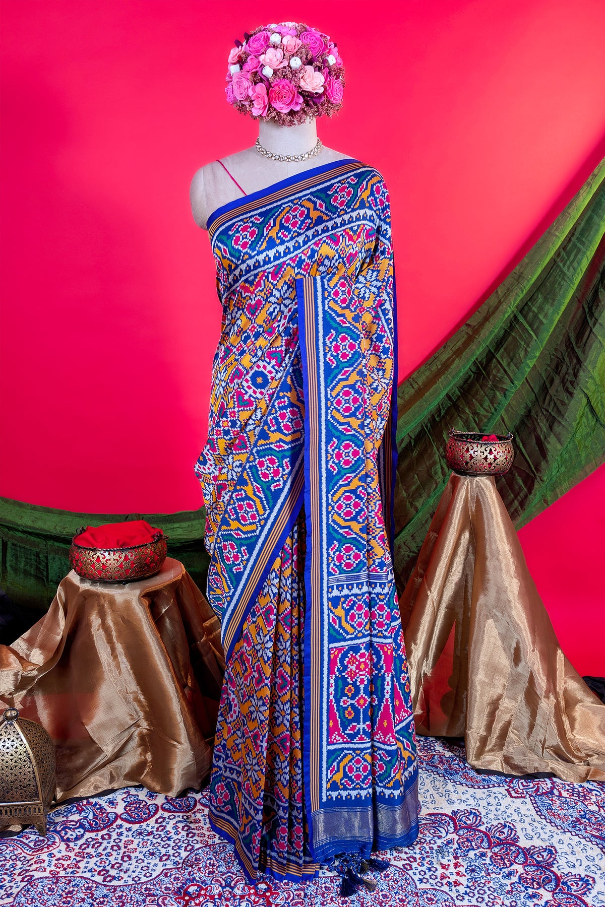 Yellow and Blue Art Silk Patola Saree