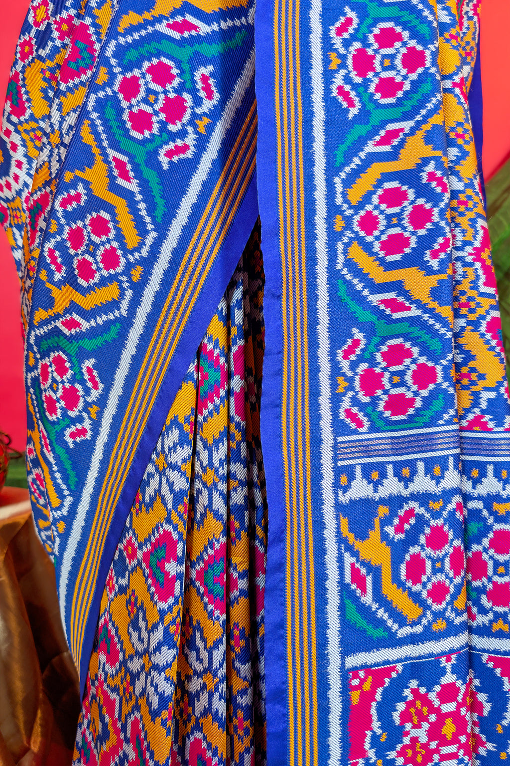 Yellow and Blue Art Silk Patola Saree