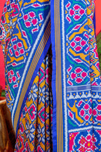 Yellow and Blue Art Silk Patola Saree