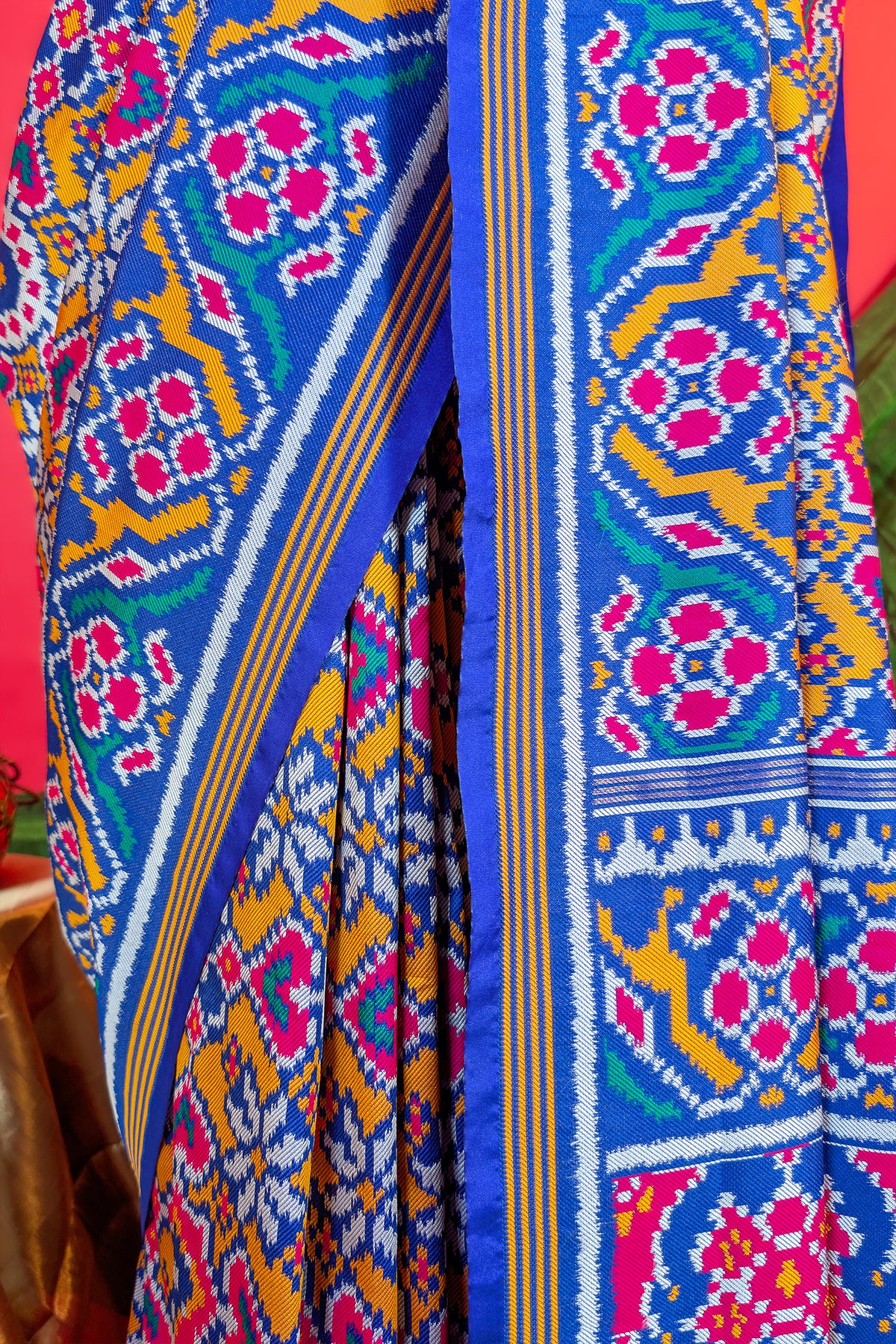 Yellow and Blue Art Silk Patola Saree