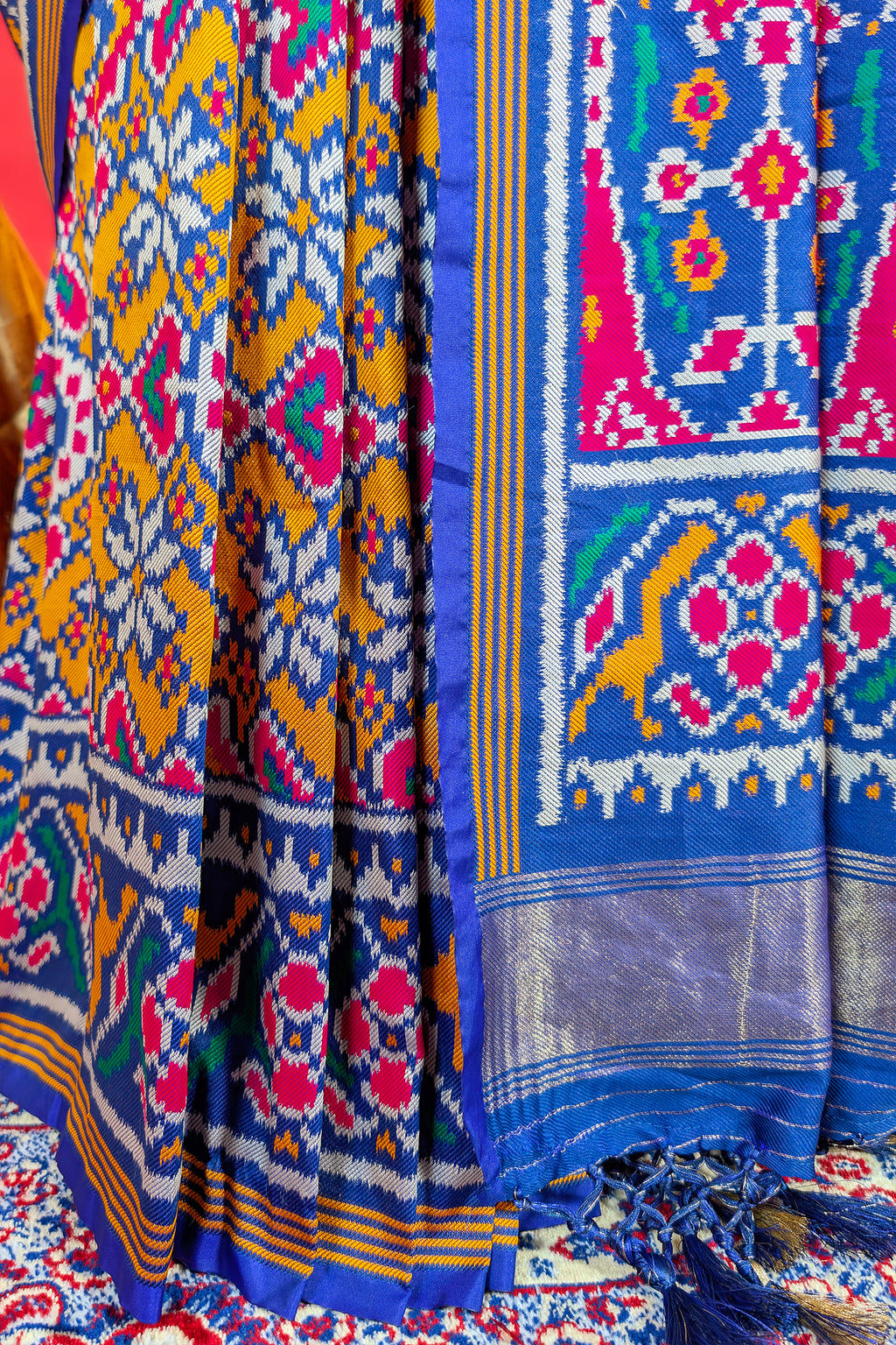 Yellow and Blue Art Silk Patola Saree