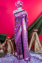 Purple Art Silk Checks Patola Saree