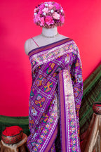 Purple Art Silk Checks Patola Saree