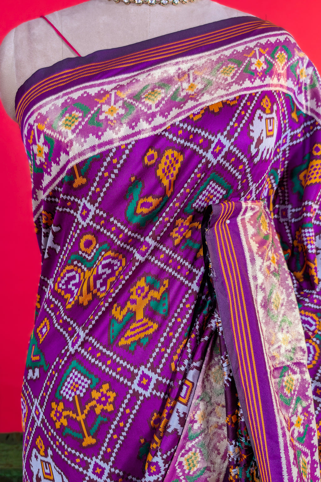 Purple Art Silk Checks Patola Saree