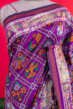 Purple Art Silk Checks Patola Saree