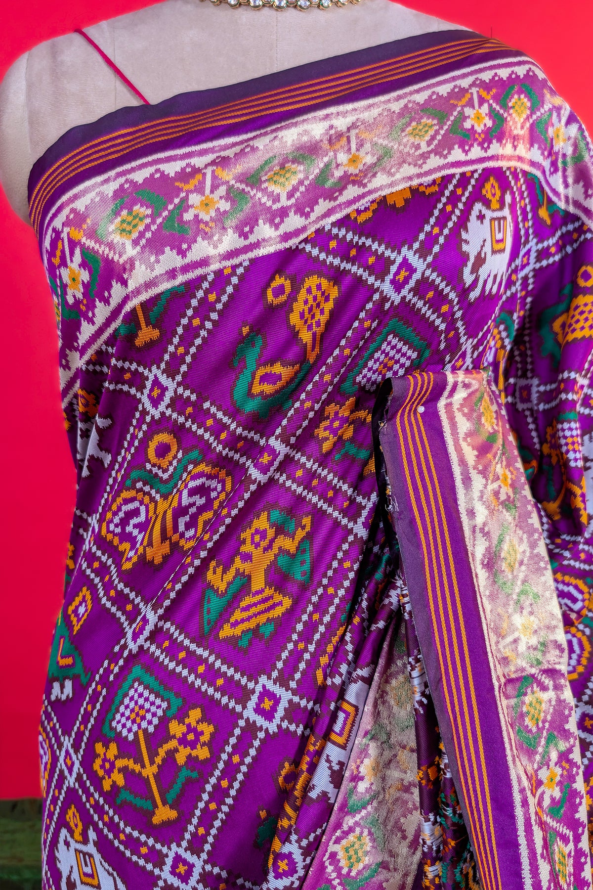 Purple Art Silk Checks Patola Saree
