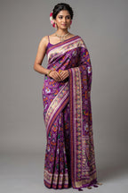 Purple Art Silk Checks Patola Saree