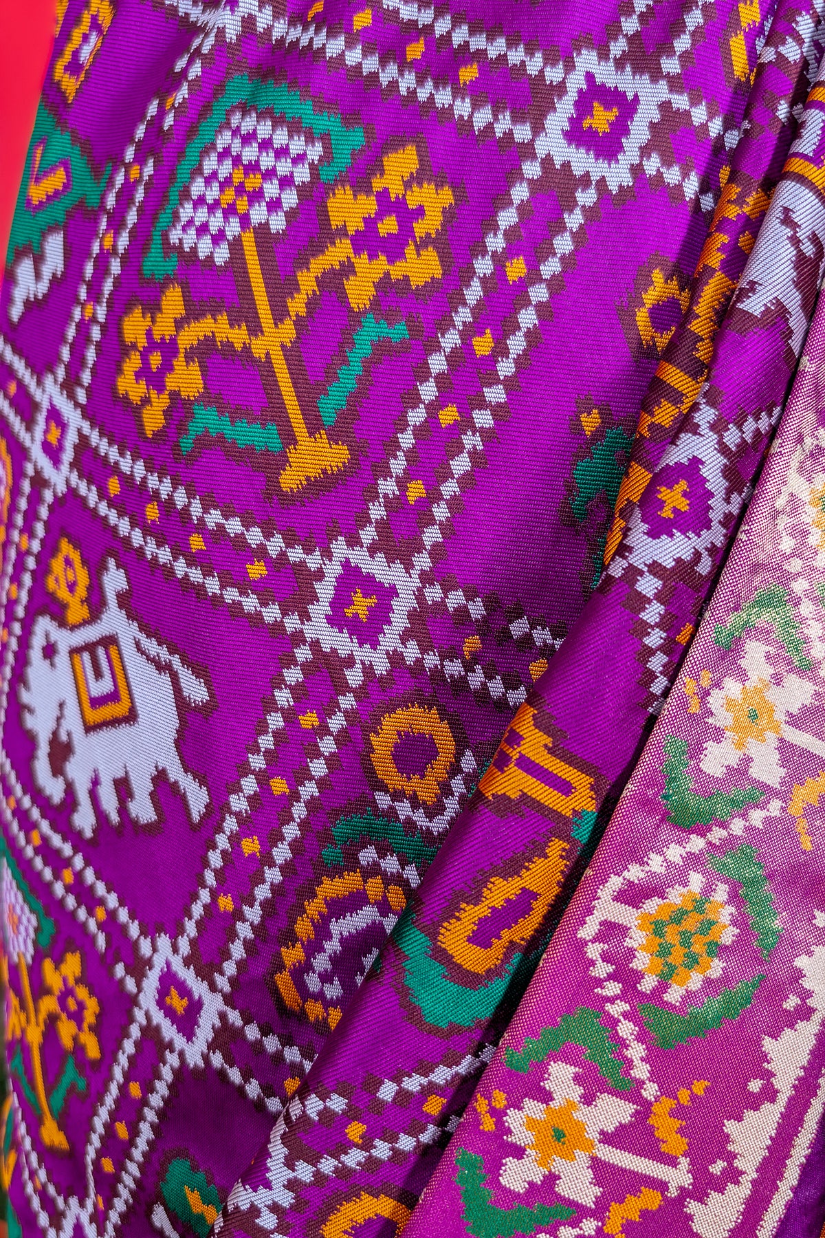 Purple Art Silk Checks Patola Saree