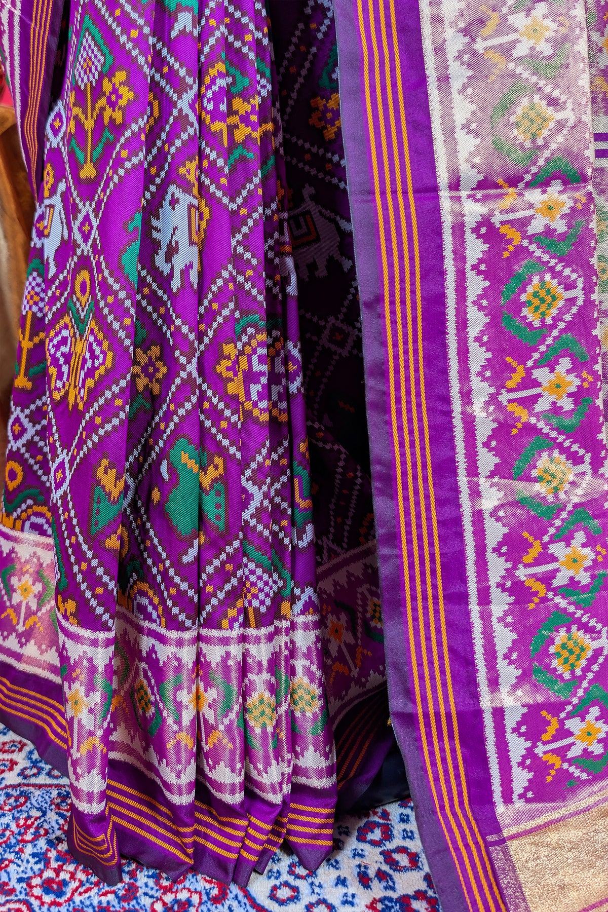 Purple Art Silk Checks Patola Saree