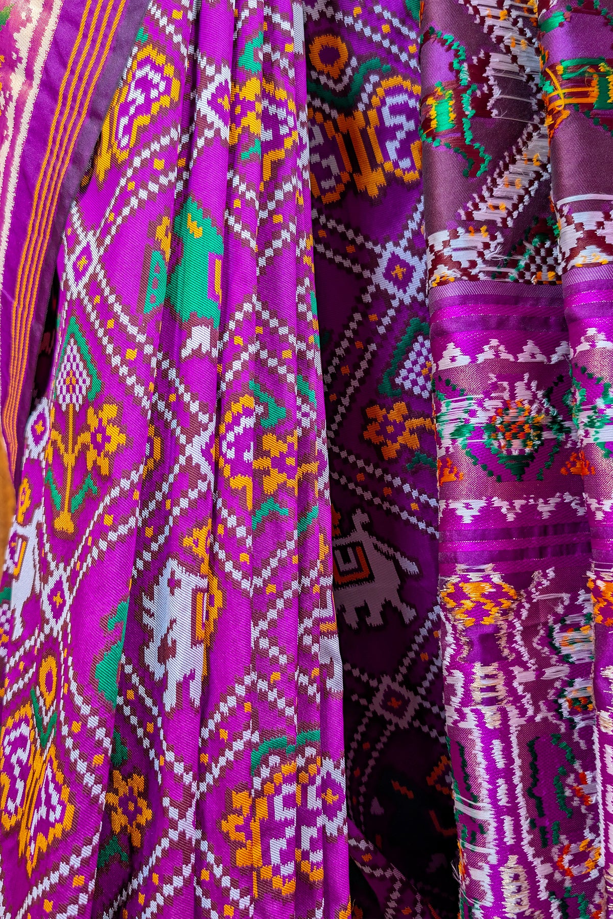 Purple Art Silk Checks Patola Saree
