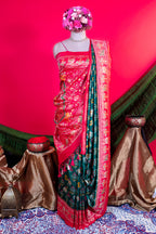 Dark Green Art Silk Patola Saree with Contrast Border and Pallu
