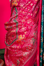 Dark Green Art Silk Patola Saree with Contrast Border and Pallu