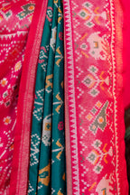 Dark Green Art Silk Patola Saree with Contrast Border and Pallu