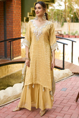 Honey Yellow Tissue Silk Gotta Work Kaftan Set