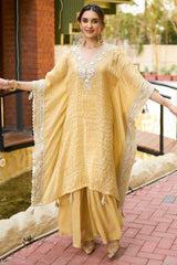Honey Yellow Tissue Silk Gotta Work Kaftan Set
